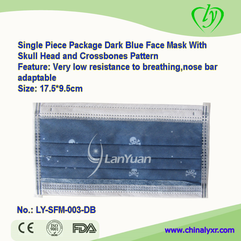 Single Piece Package Dark Blue Face Mask With Skull Head and Crossbones Pattern