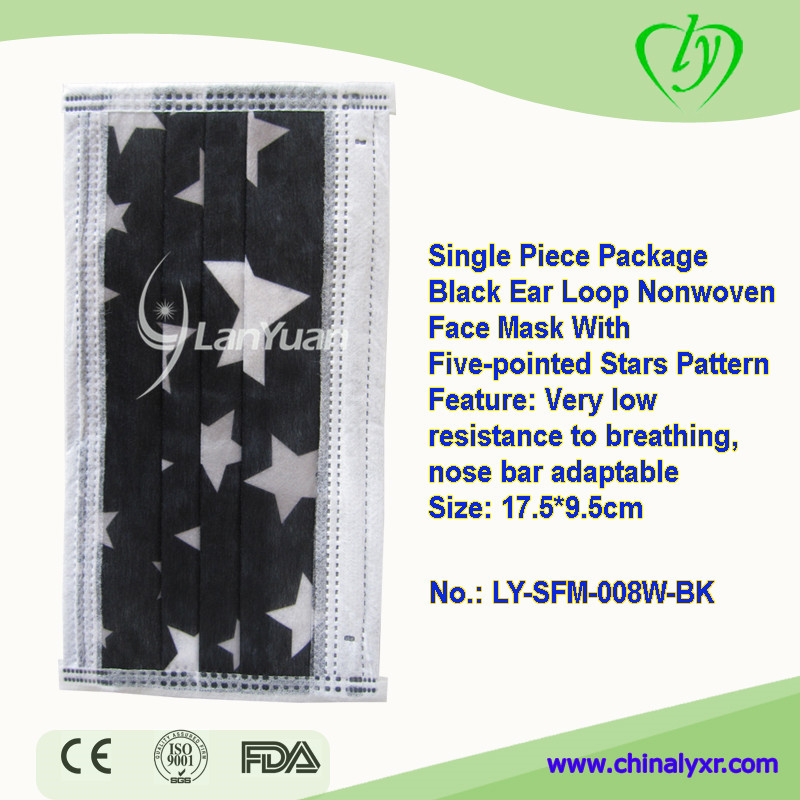 Single Piece Package Black Face Mask with Five-Pointed Stars Pattern