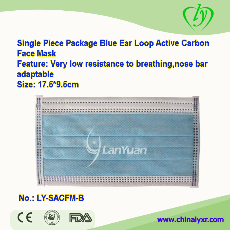 Single Piece Package Blue Ear Loop Active Carbon Face Mask