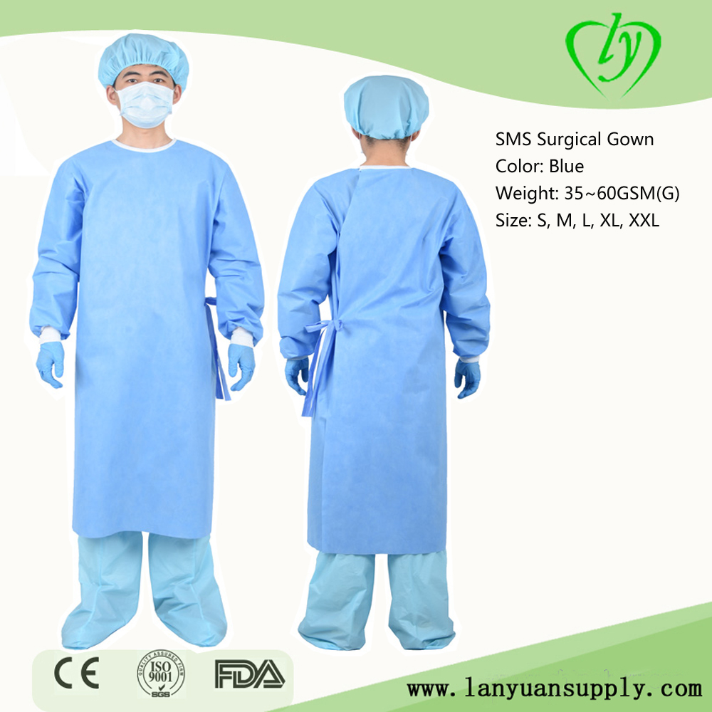 Sterile Standard SMS SMMS Medical Surgical Gown with Knit Cuff