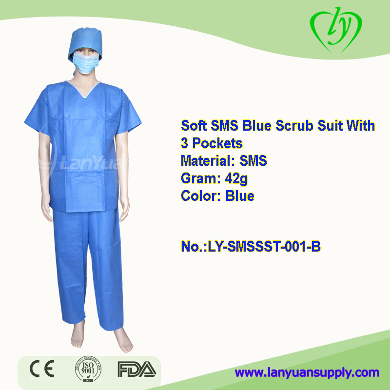 V-collar Hospital Disposable SMS Scrub Suit