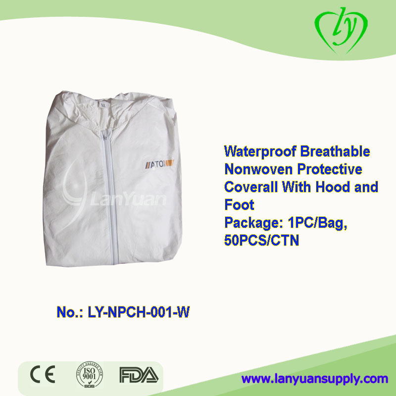 Waterproof Breathable Protectiver Clothing With Hood and Foot