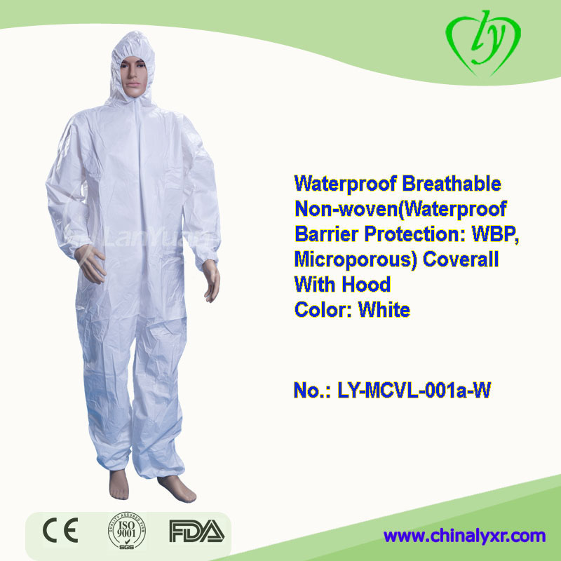 White Waterproof Breathable Coverall With Hood