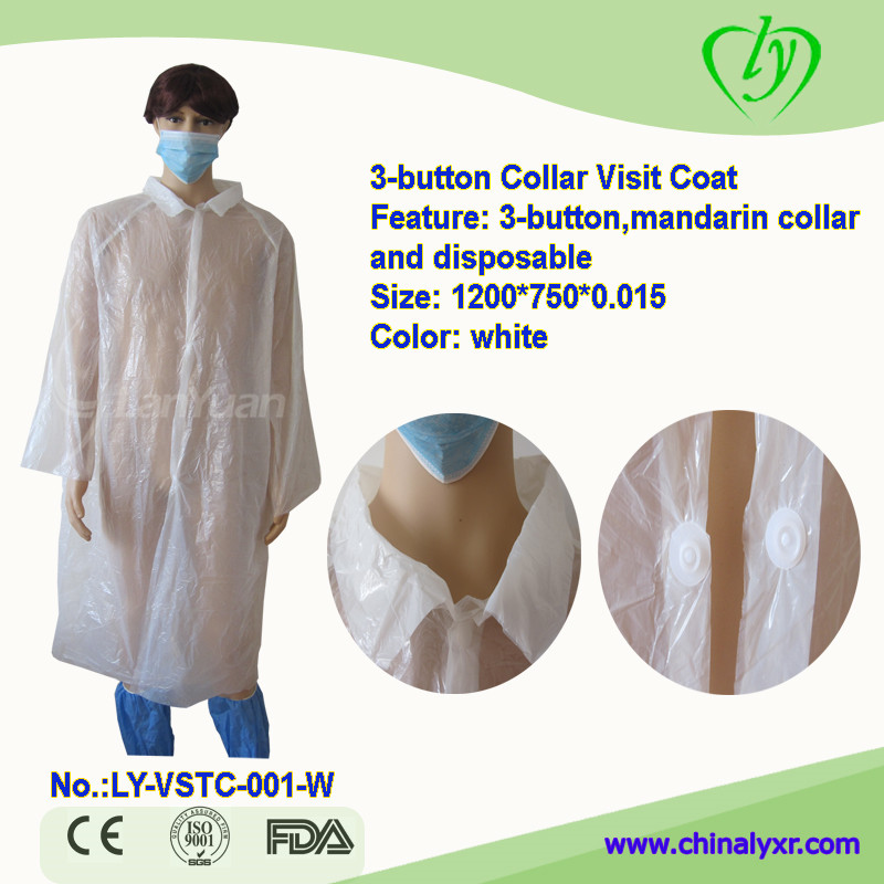 White disposable visit coat 3-button plastic collar waterproof