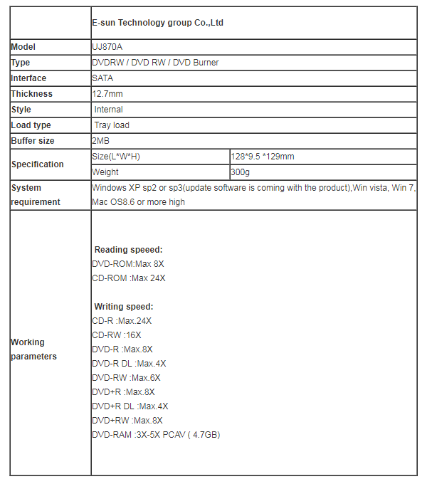 UJ870A Internal Optical Drive Product description