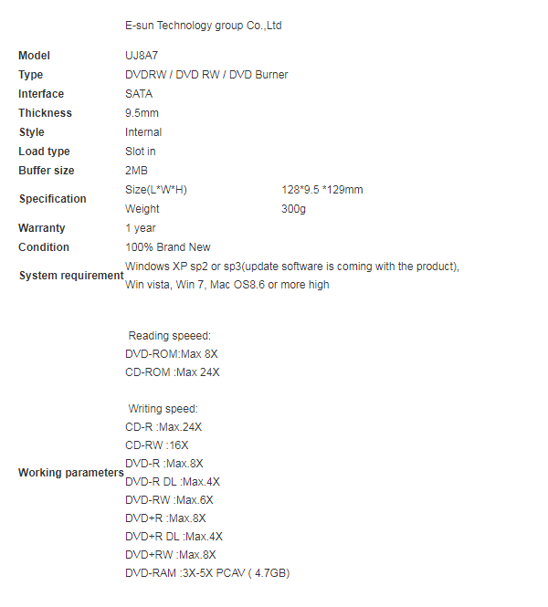 Panasonic UJ8A7 9.5mm internal optical drive