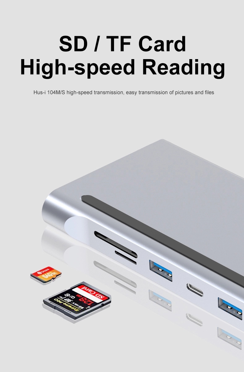 E-Sun 12 in 1 Type c hub Dock to RJ45 with 3.0 USB SD/TF Card Reader Dual 4K RJ45 VGA USB Splitter Multi HUB USB-C HUB