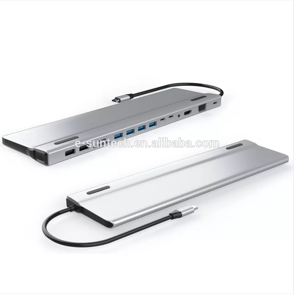Концентратор 14 в 1 типа c Подключение к RJ45 с UHD VGA TF SD USB3.0 * 3 Аудиоразъем USB2.0 PD с Ethernet