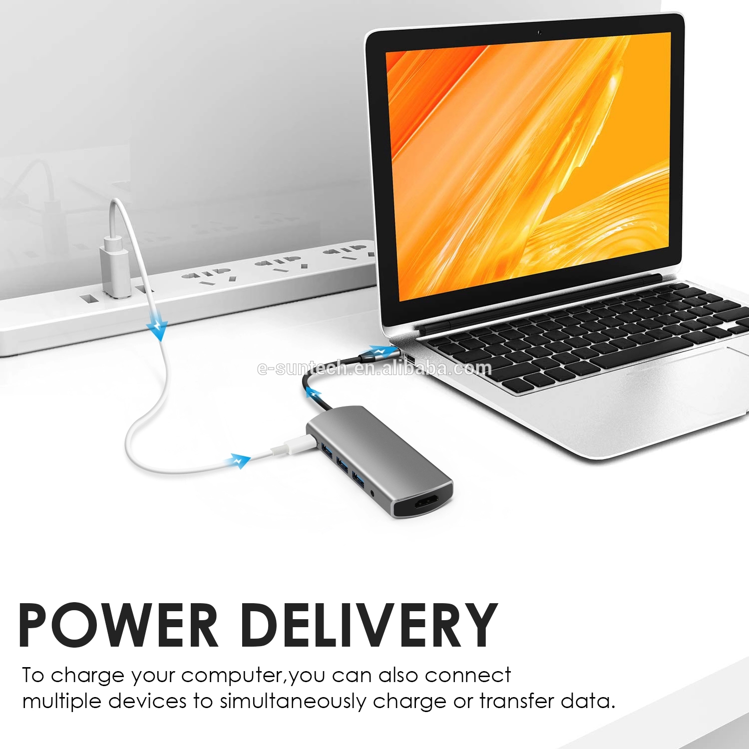 6 in 1 Type c Hub Docking to UHD USB3.0 * 3 Audio Jack USB C PD 3.0 For Type C Laptops