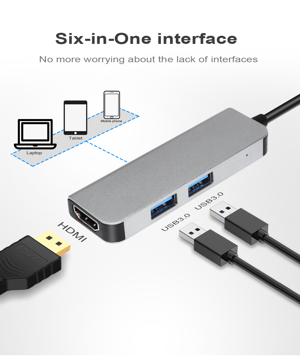 E-Sun 3 in 1 Type C USB C Hub Docking Adapter to 3.0 USB 4K UHD HUB For Type C Laptop
