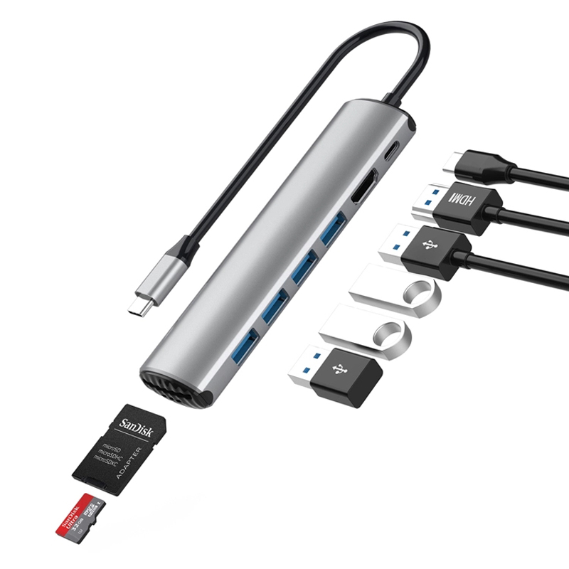E-Sun 8 в 1 Тип C USB C-концентратор Док-адаптер для USB-устройства чтения карт 3.0 UHD 4K HUB для ноутбука