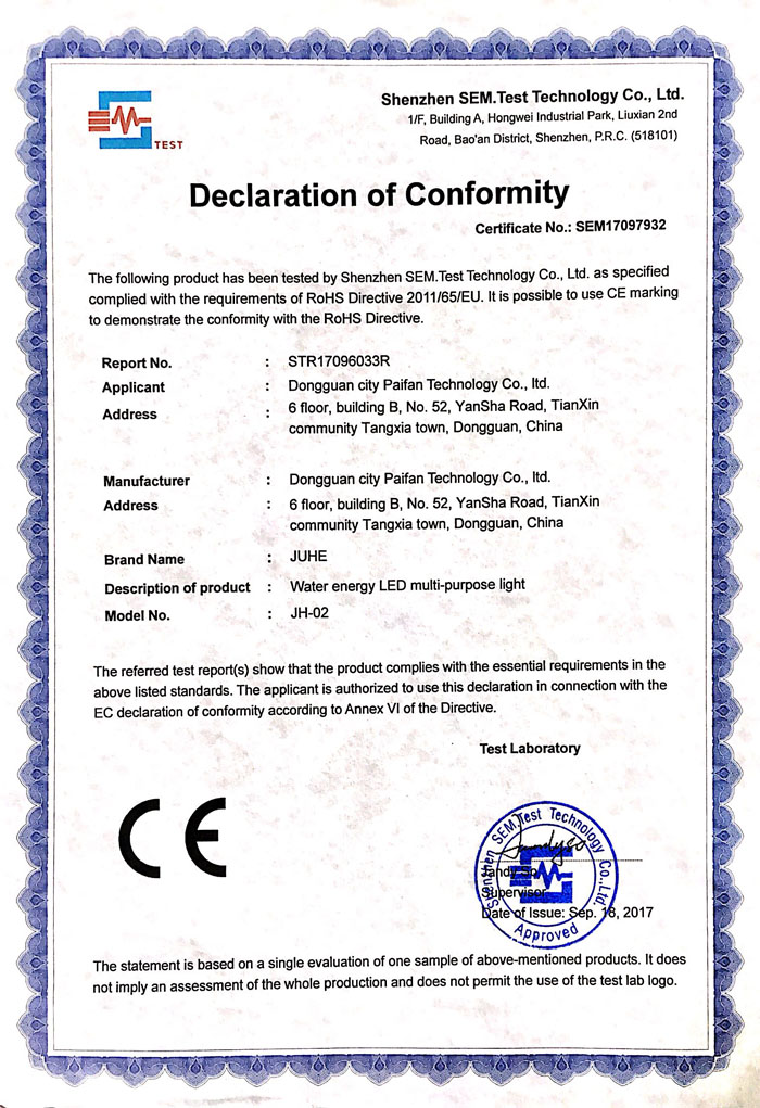 CE of water ernergy light