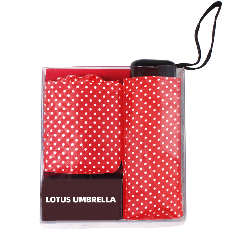 19"*6k Manual Open Gift PVC Bag Packing Dot Print Waterproof Fabric Compact 5 Fold Umbrella With Shipping Bag