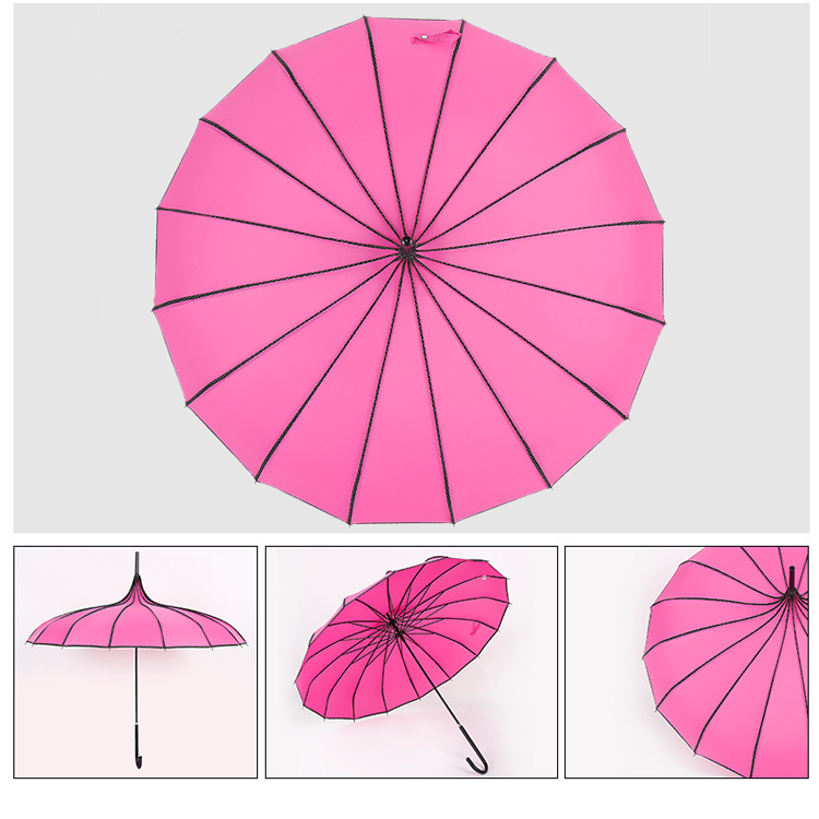 2022 New Design Luxury Pagoda 16 ribs Straight Princess Umbrella for Wedding