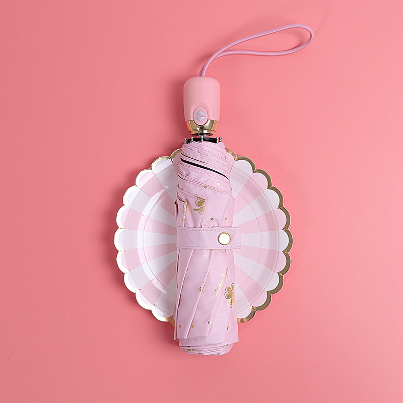 Custom pongee fabric 3fold auto open umbrella promotional rain umbrella pink