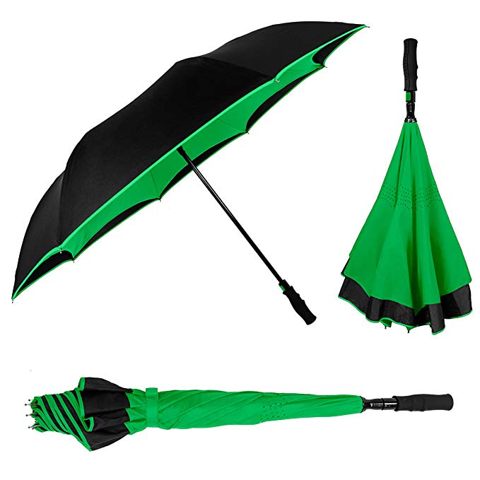 Maßgeschneiderte Farbe Double Canopy invertiert Regenschirm Reverse Auto Regenschirm mit langen, einfachen Griff