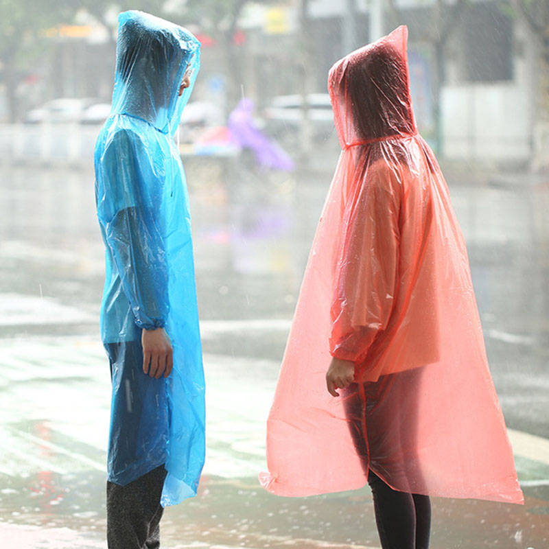 Emergency one time rain poncho plastic packable rain coat ponchos for hiking