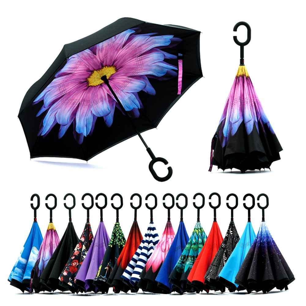 Factory Umbrella In Stock 23''*8K Manual Open Double Layer Inverted Umbrella With C Handle