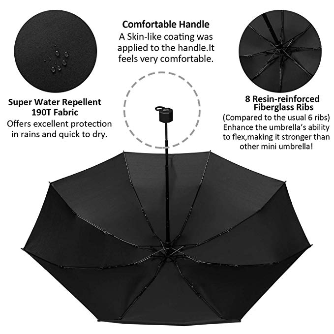 Factory low MOQ black foldable umbrella 3 folds umbrella manual open