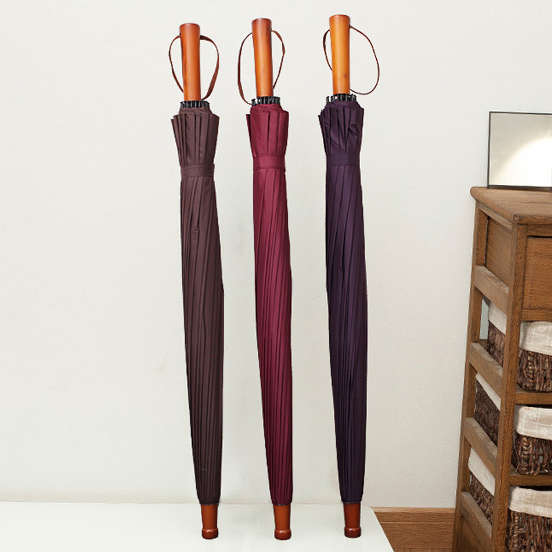 Lotus 2022 25 inch 24 ribs Wooden Handle Straight Retro Waterproof Man Umbrella