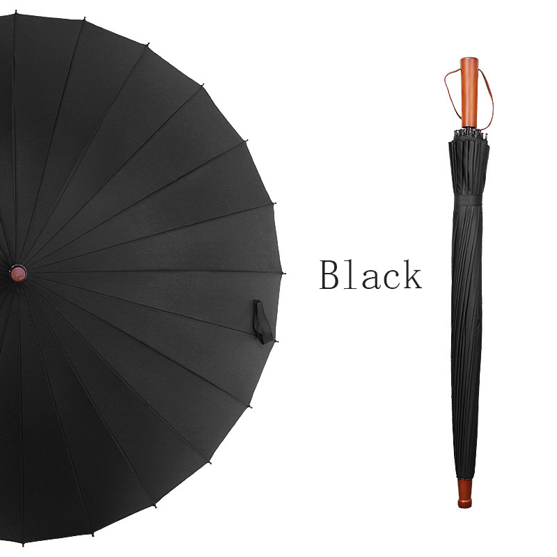 Lotus 2022 25 inch 24 ribs Wooden Handle Straight Retro Waterproof Man Umbrella