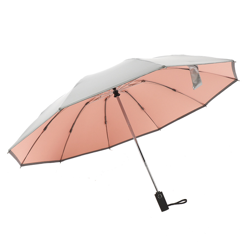 Lotus 2022 Titanium Silver Coating 3 Fold Inverted Reverse Automatic Umbrella With Reflective Stripe