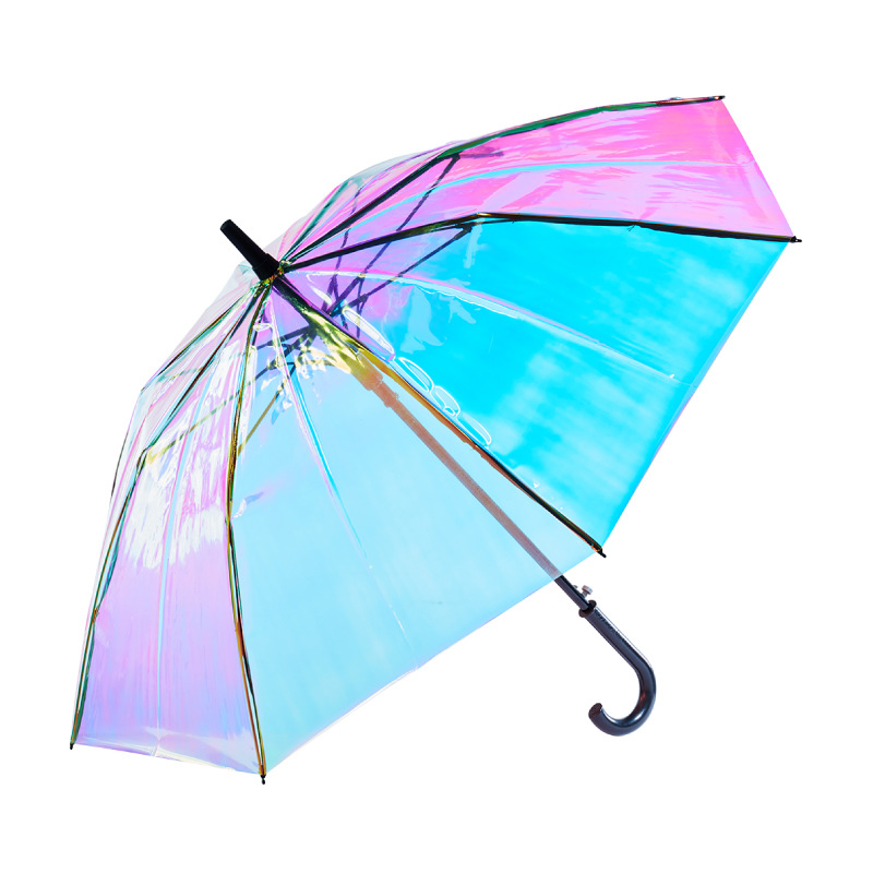 Lotus 2022 Transparent Laser Colorful Straight Auto Open PVC Umbrella