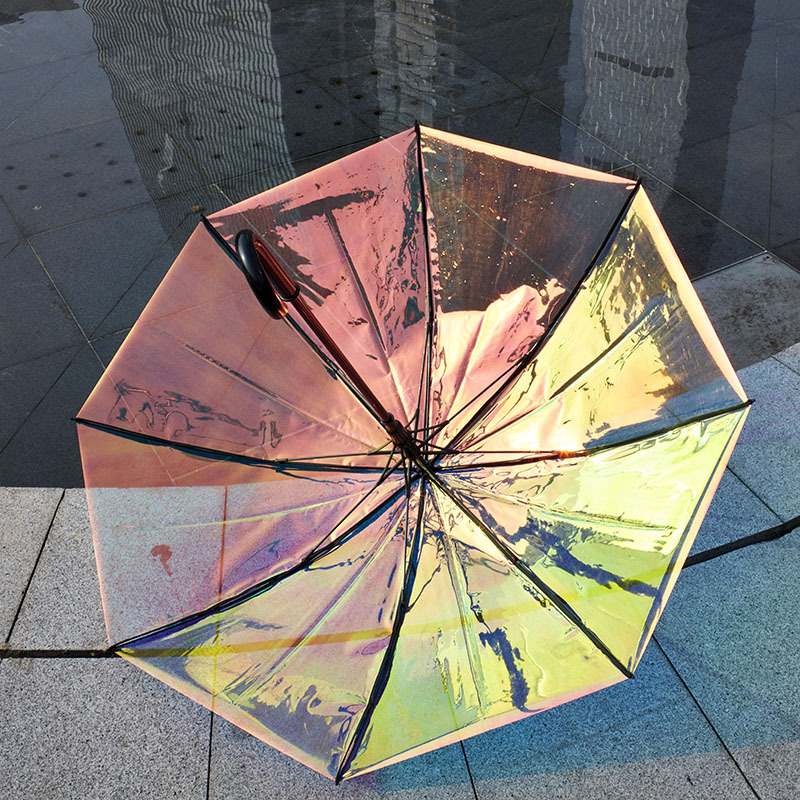 Lotus 2022 Transparent Laser Colorful Straight Auto Open PVC Umbrella