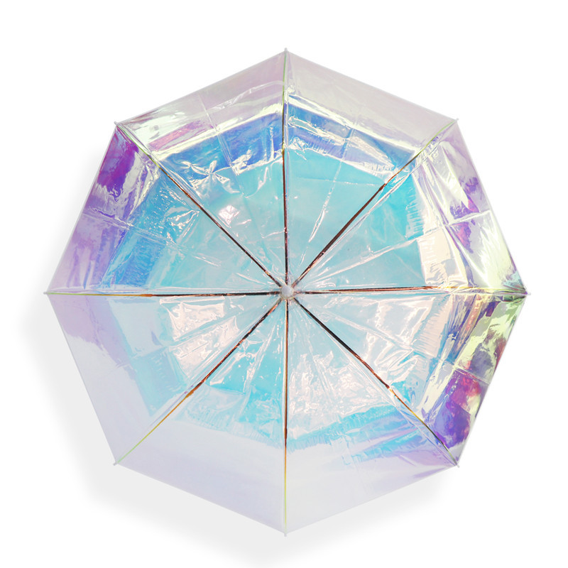 Lotus 2022 Transparent Laser Colorful Straight Auto Open PVC Umbrella