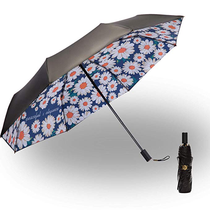 Standard size windproof UV protection 3 folding compact travel umbrella parasol