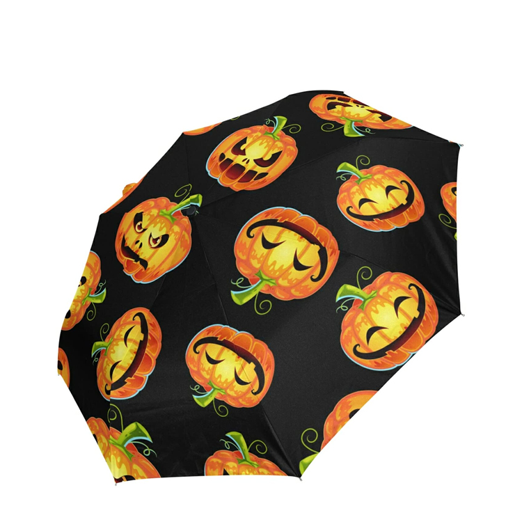 UV Protection Pumpkin Umbrella with Halloween Printing