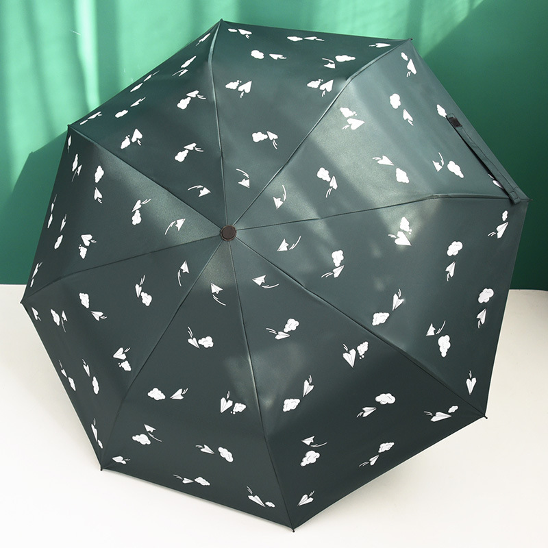 Wholesale auto 3 folding umbrella pongee rain UV Umbrella green OEM