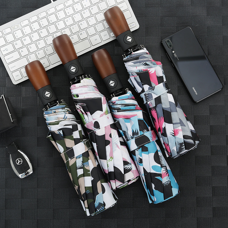 Wholesale auto 3 folding umbrella pongee rain UV Umbrella green