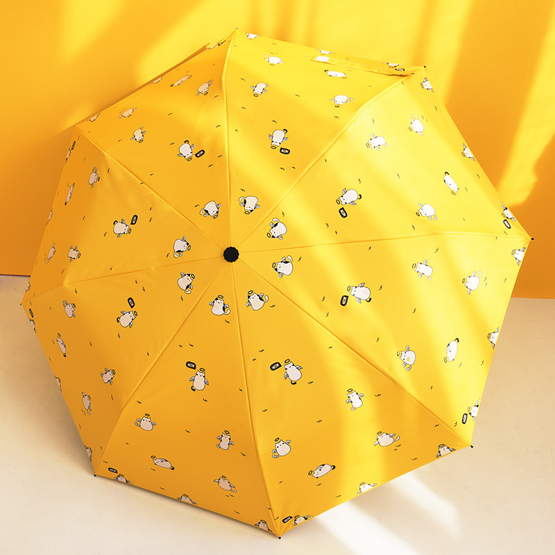 Wholesale auto 3 folding umbrella pongee rain UV Umbrella yellow OEM