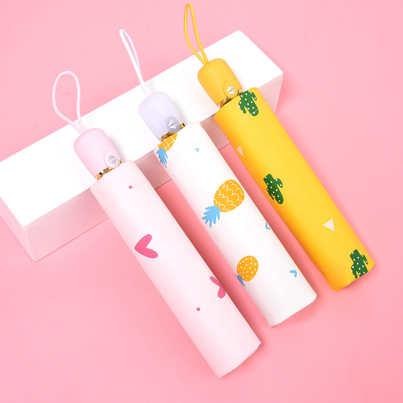 Wholesale auto 3 folding umbrella pongee rain UV Umbrella yellow OEM