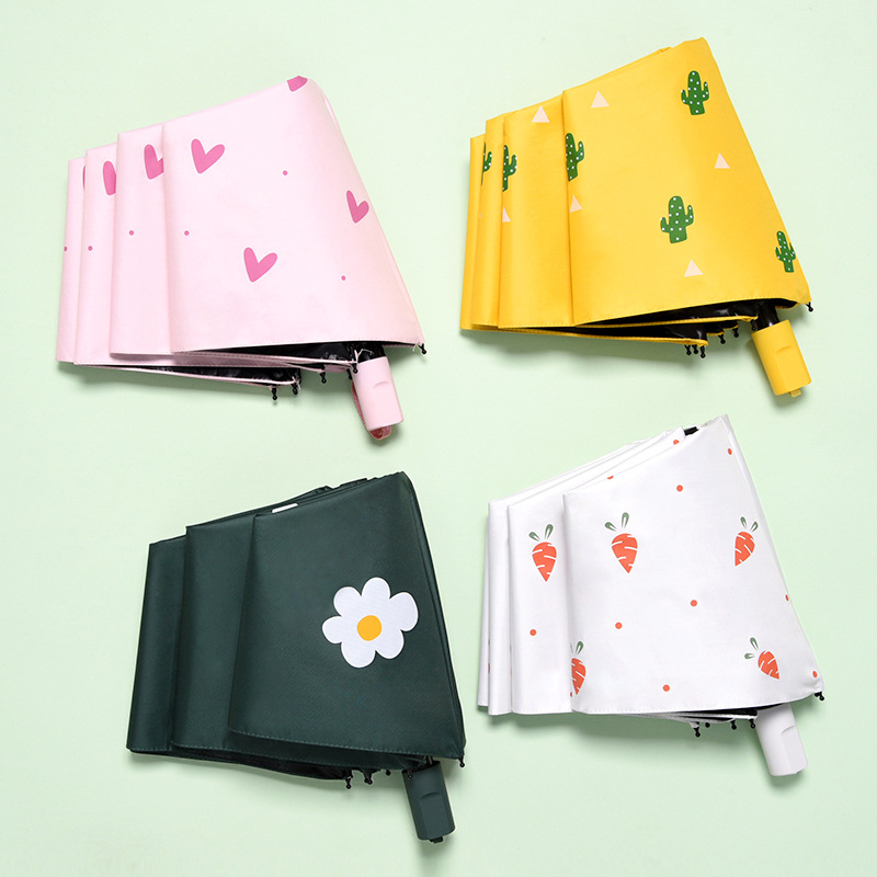 Wholesale auto 3 folding umbrella pongee rain UV Umbrella yellow OEM