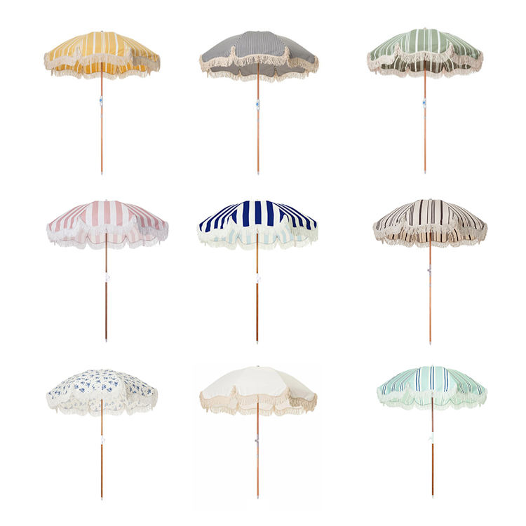 Wooden Pole Beach Umbrella with Logo Printing