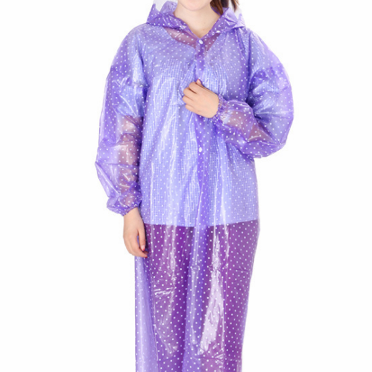 wholesale Transparent crystal raincoat raincoat polka purple dot PVC adult men and women cycling hiking  longcoats raincoat