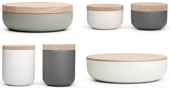 Ceramic candle holders with wood lids