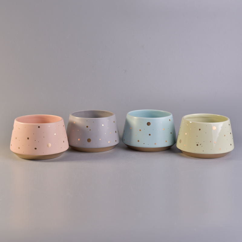 ceramic candle holders with gold color dots
