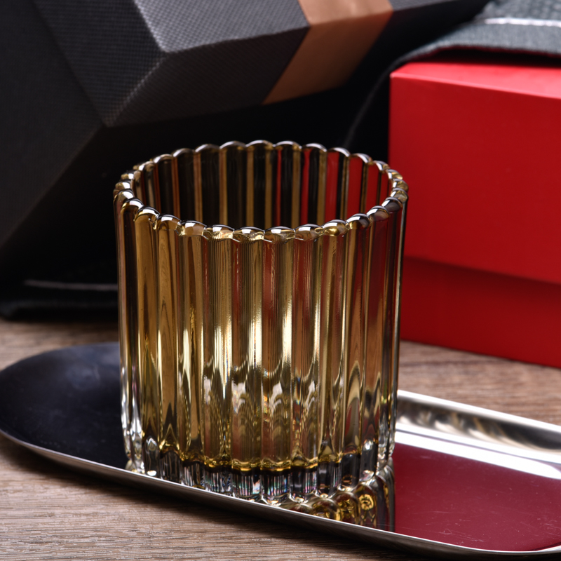 12oz amber glass candle holder stripe glass vessels supplier