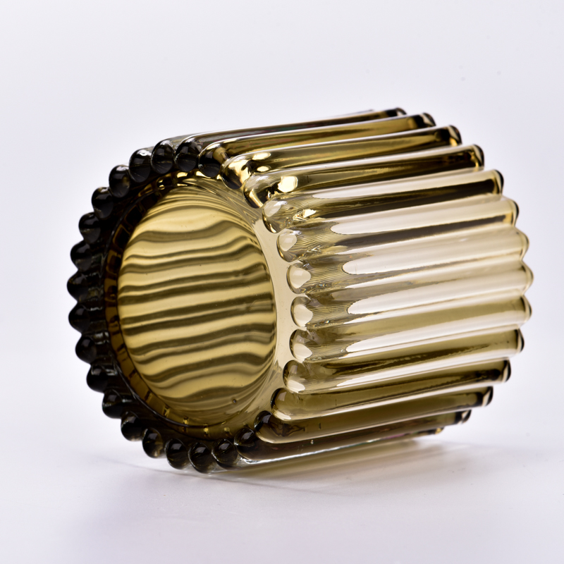 12oz amber glass candle holder stripe glass vessels supplier