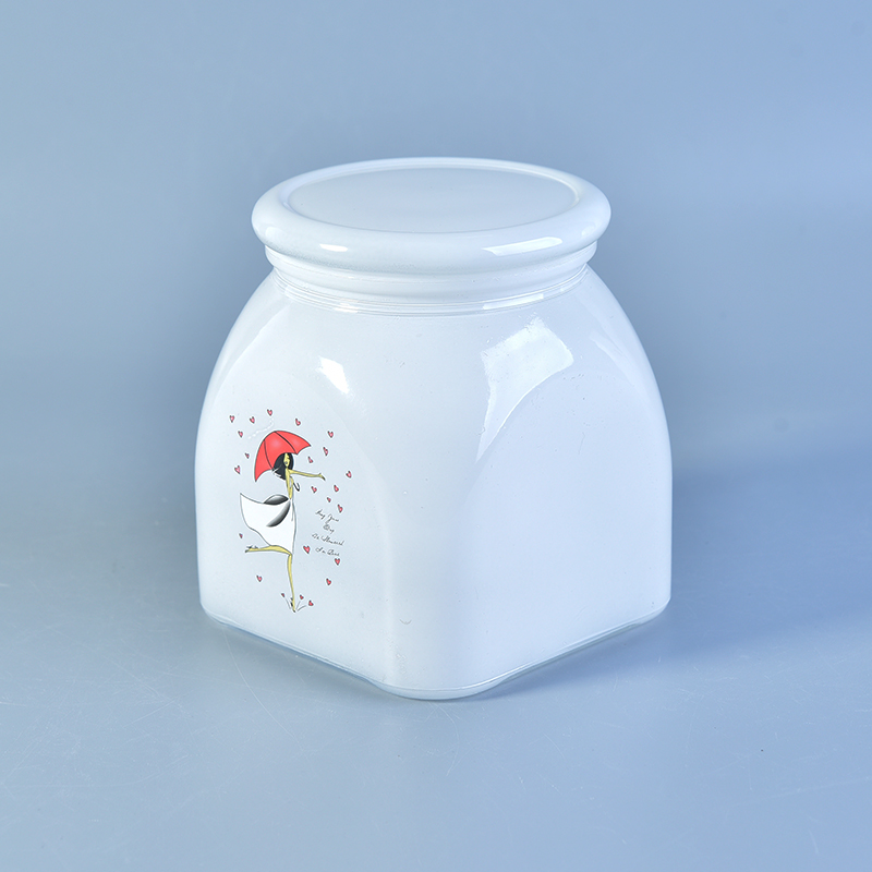airtight square glass jars with white coating exterior