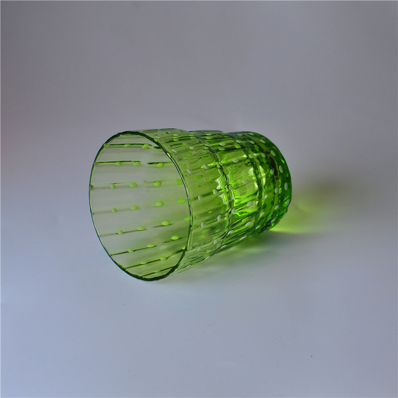 Green Color Mouth Blown Glass Candle Jar