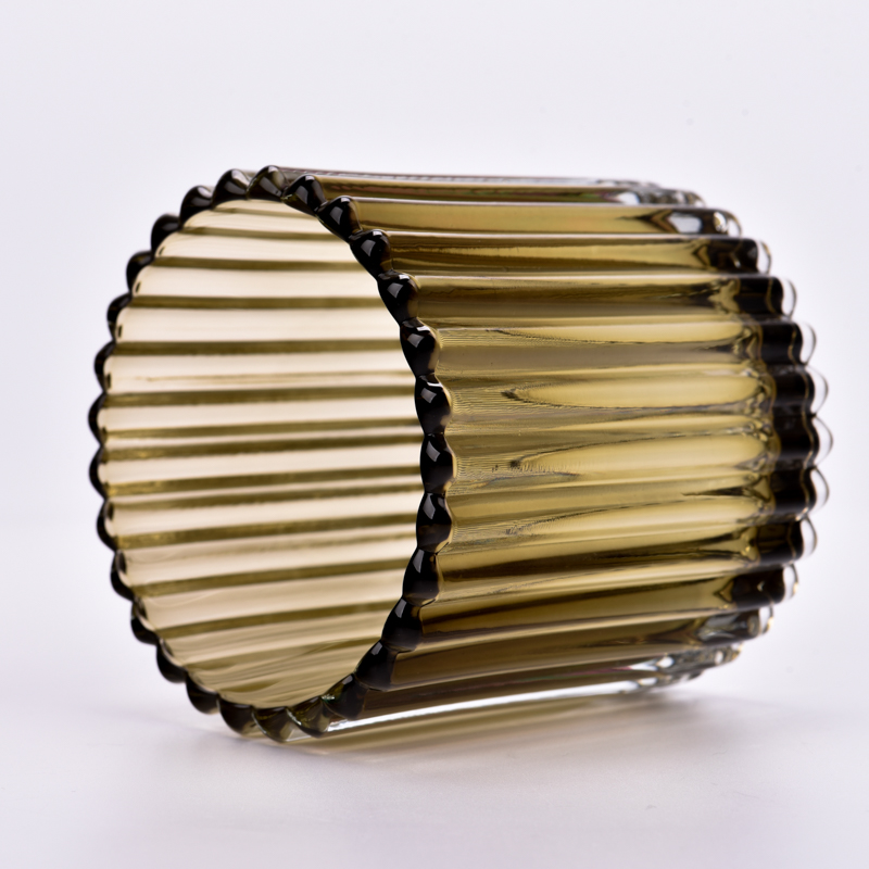 12oz amber glass candle holder stripe glass vessels supplier