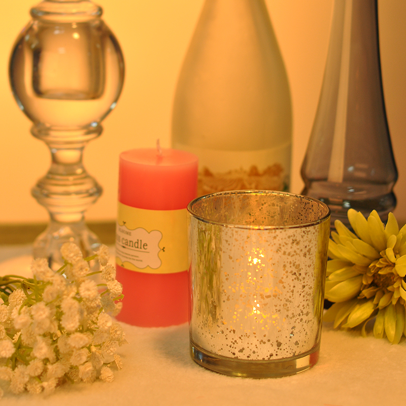 Mercury effect glass candle holder silver color 10 oz