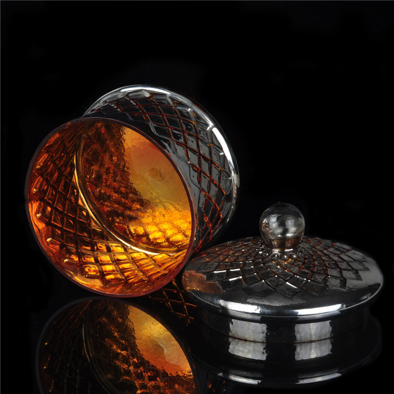 cylinder handmade glass candle holder with lid