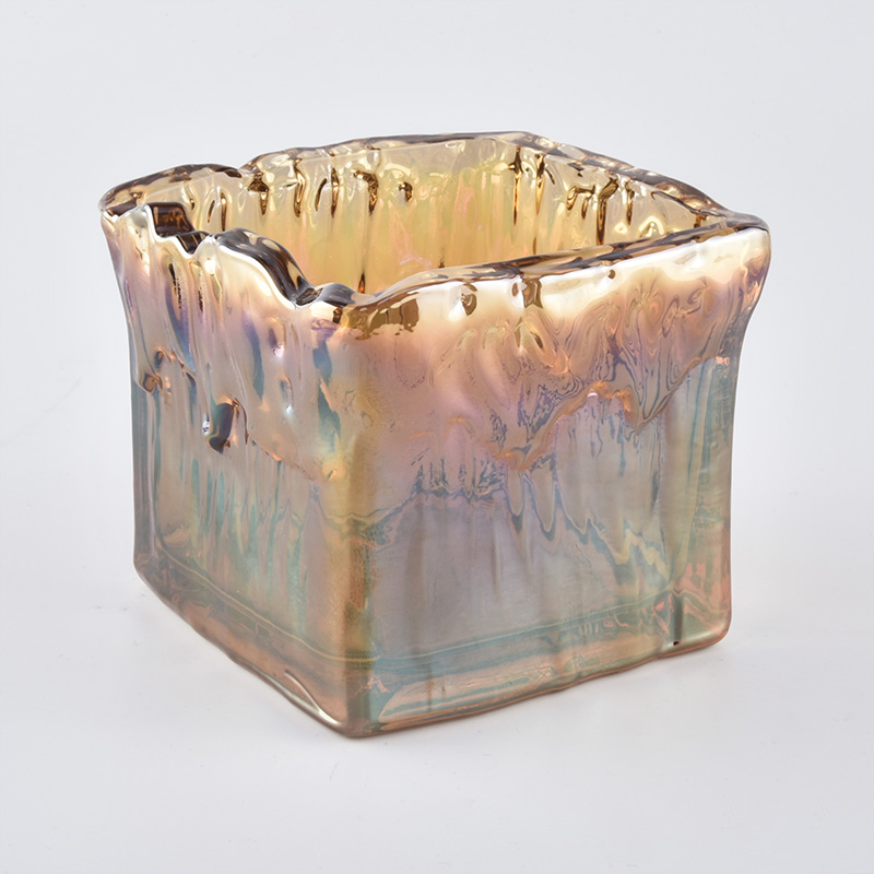 11oz handmade square amber glass candle holders