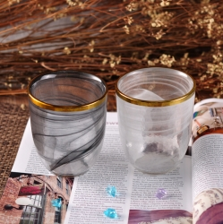 Glass Candle Holder with Electroplated Golden Rim