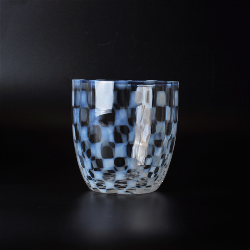 Mouth Blown Clear Glass Candle Jar with Square Pattern